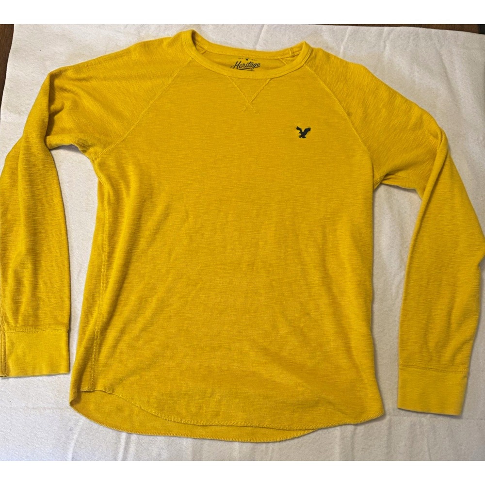 American Eagle outfitters Men's M Yellow Thermal Waffle Knit Long Sleeve T-Shirt